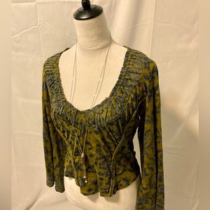 Free People Olive and Blue Blouse